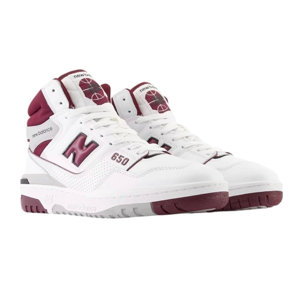 New Balance 650 White Burgundy High Top Sneakers Men 9.5 Women 11